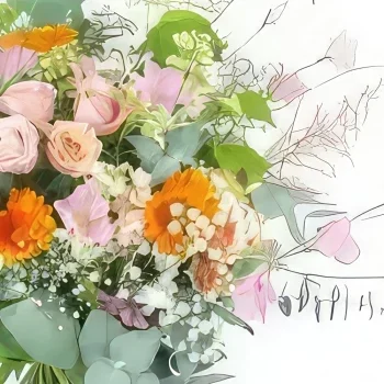 리옹 꽃- 더블린 핑크 & 오렌지 컨트리 부케 꽃다발/꽃꽂이