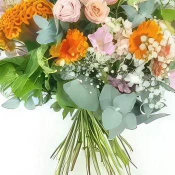 Бордо цветя- Дъблински розов и оранжев селски букет Букет/договореност цвете