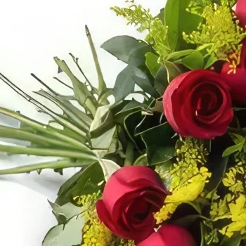 Belém blomster- Spesiell bukett med 15 røde roser og løvverk Blomsterarrangementer bukett