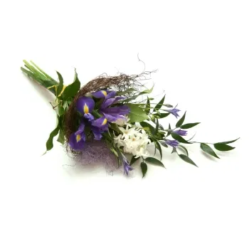 بائع زهور فلورنسا- باقة من الزهور البيضاء والسوسن الأزرق