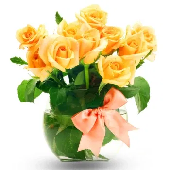 SemaineFleures Fleuriste en ligne - 10 roses jaunes dans un vase Bouquet