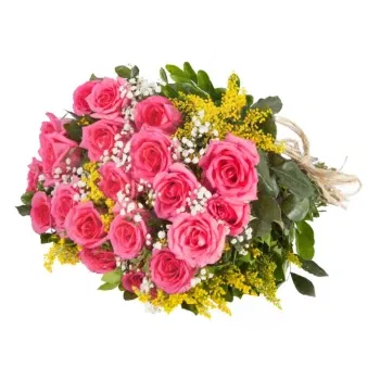 시칠리아 꽃- 핑크 장미와 미모사 꽃다발