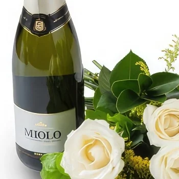 サンパウロ 花- 白いバラとスパークリングワインのブーケ 花束/フラワーアレンジメント