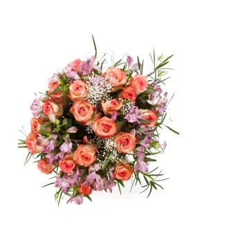 بائع زهور ميلان- باقة من الستريميريا الوردية والورد البرتقالي