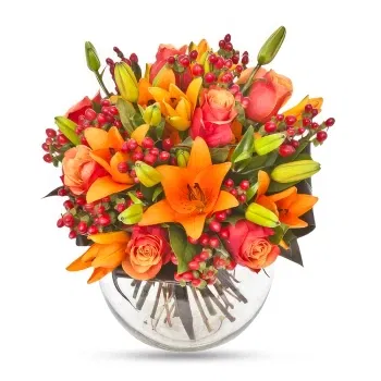 Costa Rica Online Florist - Orange rosor och liljor bukett Bukett