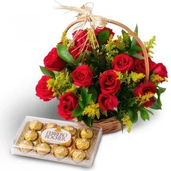 Salvador kukat- Kori 24 punaisella ruusulla ja suklaalla Kukka kukkakimppu