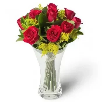 רסיפה פרחים- סידור של 10 ורדים אדומים באגרטל זר פרחים/סידור פרחים