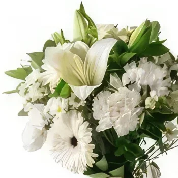 Belém blomster- Arrangement av hvite liljer og feltblomster i Blomsterarrangementer bukett