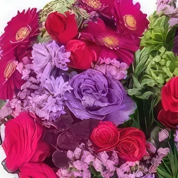 בורדו פרחים- פוקסיה ולב סגול של אנטיגונה האבלה זר פרחים/סידור פרחים