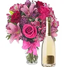 Case Lunghe flowers  -  Pink Bouquet with Bottle of White Wine Flower Bouquet/Arrangement