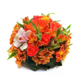 Włochy kwiaty- Bukiet Pomarańczowych Kwiatów I Róż