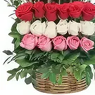 Ad Dilam blomster- Kurv med blandede roser Blomsterarrangementer bukett