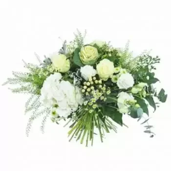 리옹 꽃- 흰색 및 녹색 브라가 꽃의 큰 꽃다발 꽃 배달