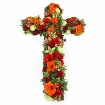 Nantes online cvetličarno - Velik križ rdečih in zelenih cvetov Diomede Šopek