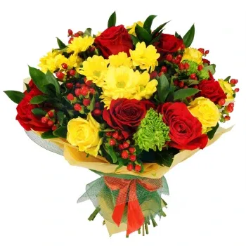 Włochy kwiaty- Bukiet Kwiatów Oraz żółte I Czerwone Róże