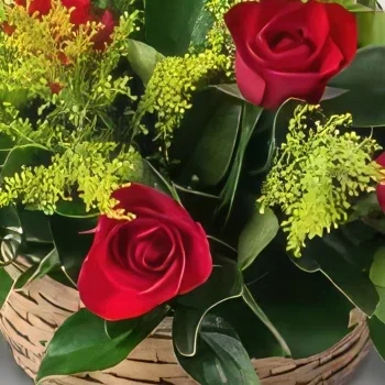 Recife květiny- Košík s 9 červenými růžemi a listy Kytice/aranžování květin