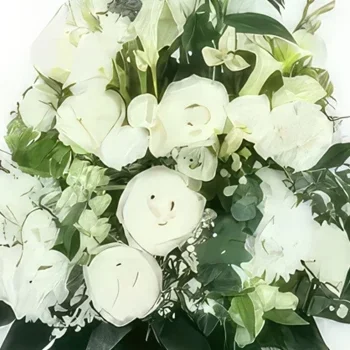 Montpellier Blumen Florist- Höhenzusammensetzung von Zephyr weißen Blüten Bouquet/Blumenschmuck