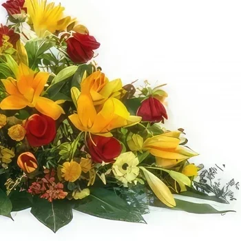 Στρασβούργο λουλούδια- Helios πορτοκαλί & κόκκινη πένθιμη ρακέτα Μπουκέτο/ρύθμιση λουλουδιών