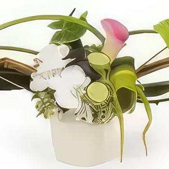 fiorista fiori di bordò- Composizione orizzontale Fan Bouquet floreale