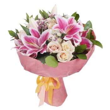 Włochy kwiaty- Rocznicowy Bukiet Kwiatów Z Różami I Liliami