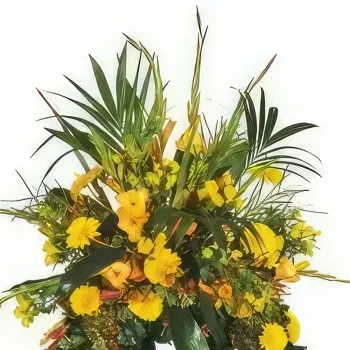 Бордо цветя- Светло жълт траурен венец Букет/договореност цвете