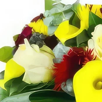 Λιλ λουλούδια- Μαδρίτη κίτρινο & κόκκινο στρογγυλό μπουκέτο Μπουκέτο/ρύθμιση λουλουδιών