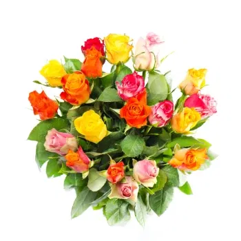 Włochy kwiaty- Bukiet żółtych, Pomarańczowych I Różowych Róż