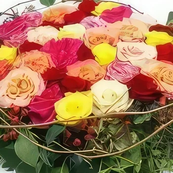ליל פרחים- כרית אבל עם פרחים צבעוניים אריסטו זר פרחים/סידור פרחים