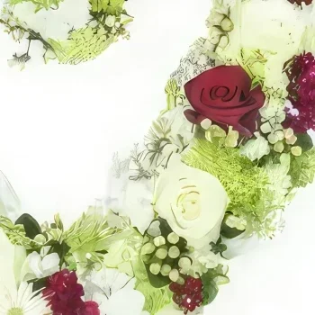 Нант цветя- Траурно сърце от бели и червени цветя Ахил Букет/договореност цвете