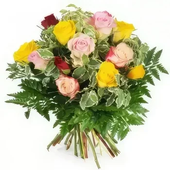 좋은 꽃- 여러 가지 빛깔의 라운드 부케 Dame Rose 꽃다발/꽃꽂이