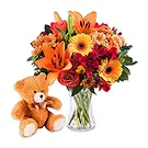 Case Lunghe flowers  -  Bouquet of Orange Flowers and Soft Toys Flower Bouquet/Arrangement