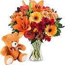Case Lunghe flowers  -  Bouquet of Orange Flowers and Soft Toys Flower Bouquet/Arrangement
