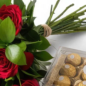 Belém kvety- Kytica 12 červených ruží a čokolády Aranžovanie kytice