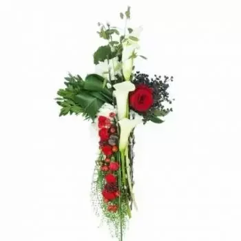 Všetky ostatné mestá Online kvetinárstvo - Malý bielo-červený Herkules smútočný kríž Kytica