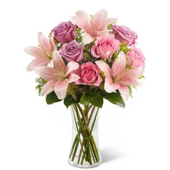 fiorista fiori di Sardinia- Mazzo Di Lilium Con Rose Rosa