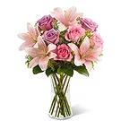 Italy flowers  -  Bunch of Lilium with Pink Roses Flower Bouquet/Arrangement