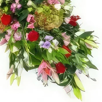 Pau-virágok- Rózsaszín, lila és piros Athena koporsófelső Virágkötészeti csokor
