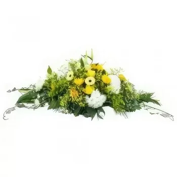 Pau bloemen bloemist- Pluton geel en wit rouwracket Boeket/bloemstuk