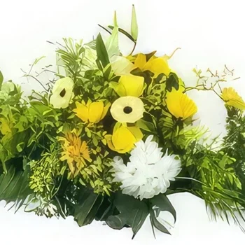 flores Marsella floristeria -  Raqueta de luto Pluton amarillo y blanco Ramo de flores/arreglo floral