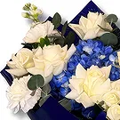 Garhoud flowers  -  Premium White Roses and Blue Hydrangeas Flower Bouquet/Arrangement