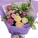 China flowers  -  Purple and Champagne Rose Bouquet with White  Flower Bouquet/Arrangement