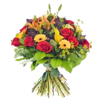 Włochy kwiaty- Róże, Gerbery I Pomarańczowy Bukiet Kwiatowy