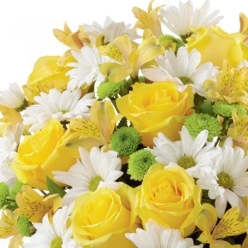 Lille blomster- Gul og hvit blomsterhandlers overraskelsesbuk Blomsterarrangementer bukett