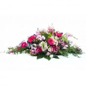 fleuriste fleurs de Guyane Française- Raquette de deuil dans les camaïeux de roses  Fleur Livraison