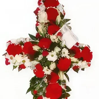 Berlin-virágok- Vörös és fehér kereszt temetés Virágkötészeti csokor