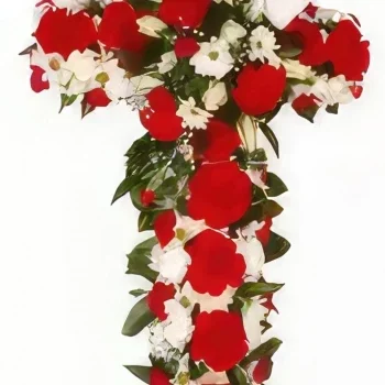 Mallorca Blumen Florist- Rote und weiße Kreuz Beerdigung Bouquet/Blumenschmuck