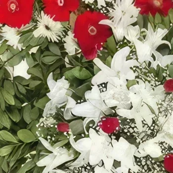 Krakkó-virágok- Vörös és fehér koszorú Virágkötészeti csokor