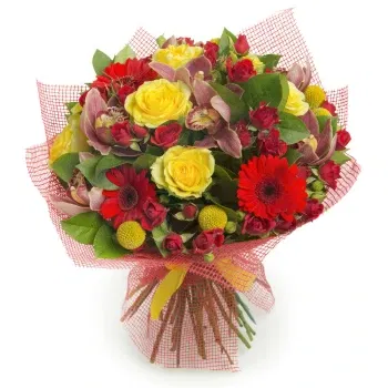 Флоренция цветя- Букет с червени цветя и жълти рози