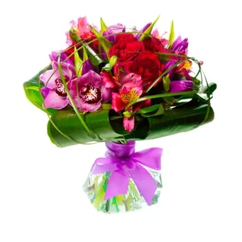 بائع زهور صقلية- باقة من الورد الأحمر والستريميريا الوردية