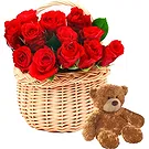 Versciaco di Sopra flowers  -  Basket of Red Roses and Soft Toys Flower Bouquet/Arrangement